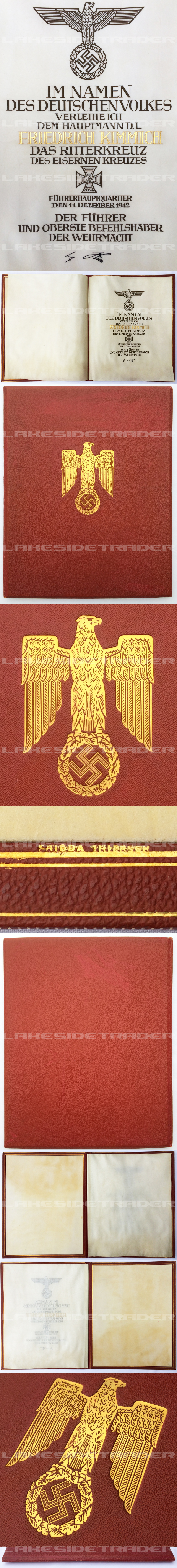 Friedrich Kimmich's Knights Cross Formal Award Document