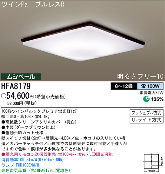 パナソニック電工 PANASONIC シーリングライト HFA8179 | 商品紹介