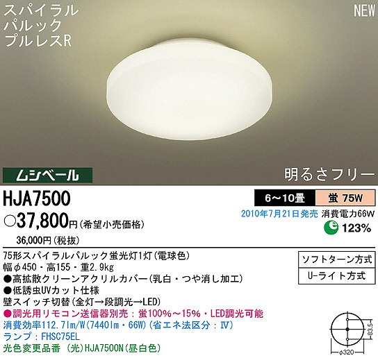 PANASONIC パナソニック電工 シーリングライト HJA7500 | 商品紹介