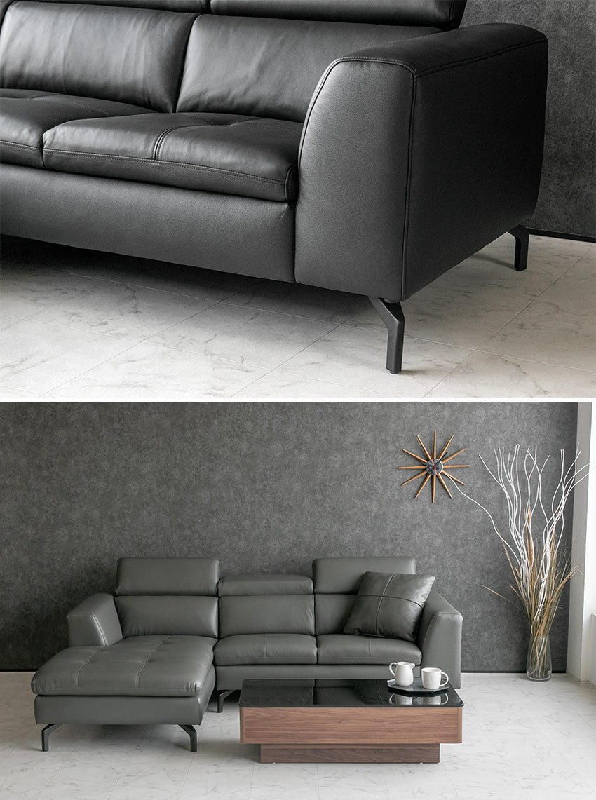 lushroom カウチソファ 本革 ヘッドリクライニング 3人掛け レザー