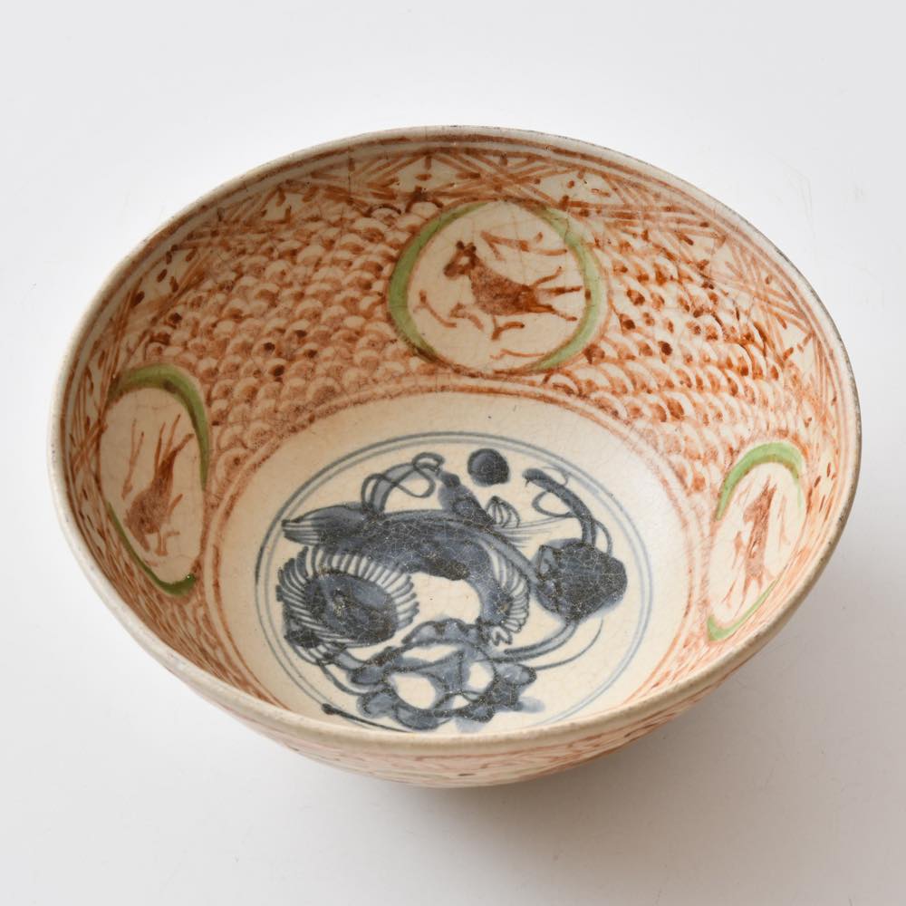 鉢 大鉢 色絵付け 赤絵 明治 大正 蛇の目 鳳凰 草文様 鉢 大鉢 色絵