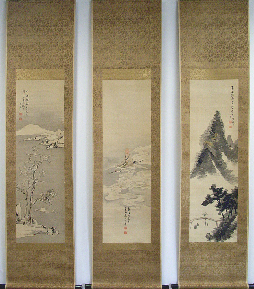 真作⁄笠原可雄⁄バラ図⁄美品⁄桐共箱付⁄布袋屋掛軸HE-277 真作⁄小室翠雲