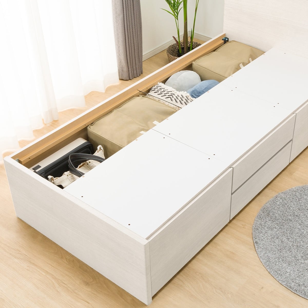 大容量収納付き】チェストベッドフレーム(シングル N-ジオF WW 40M-T