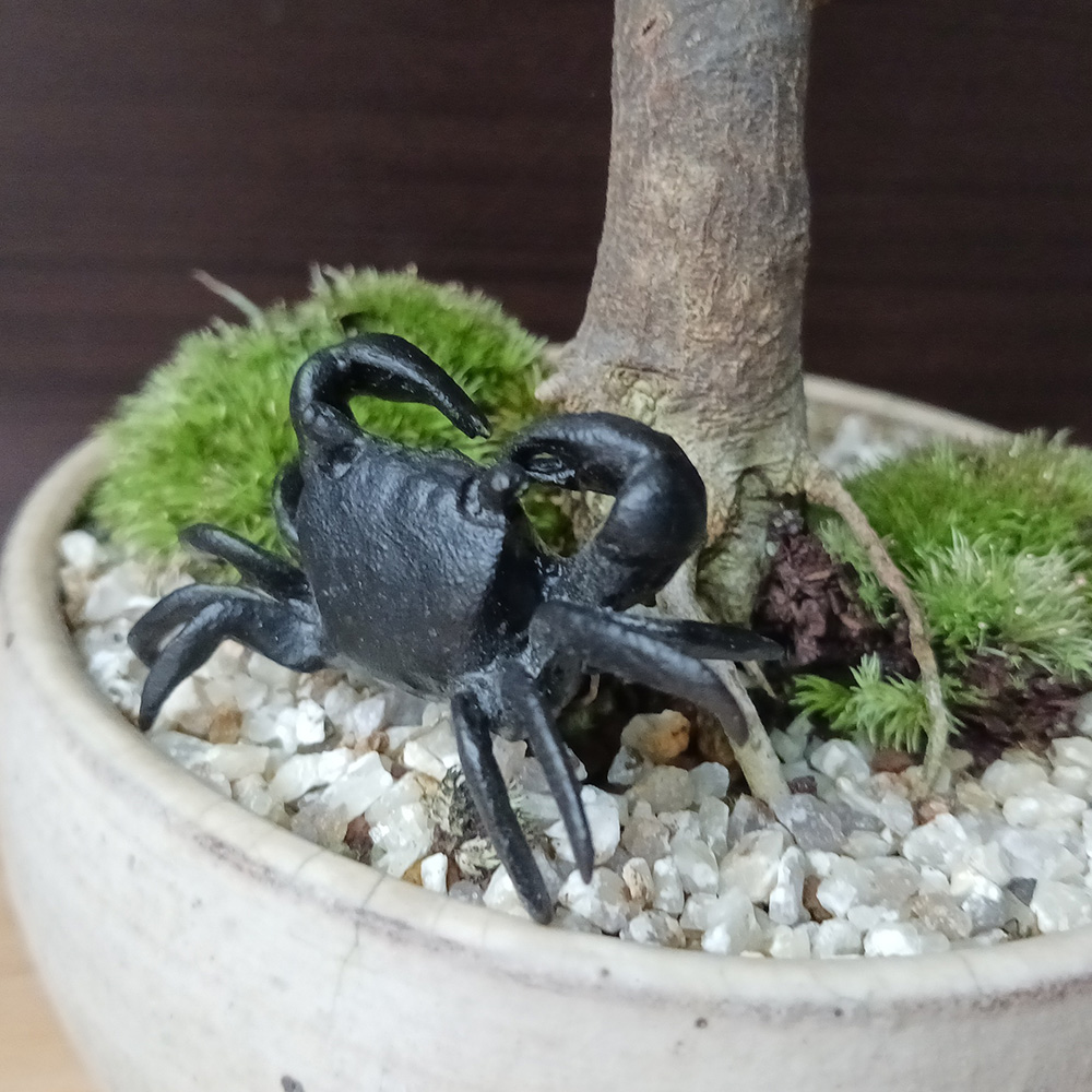 ミニチュア 添配 盆景 蝋型鋳物 銅製 蟹（カニ）黒 中サイズ オブジェ