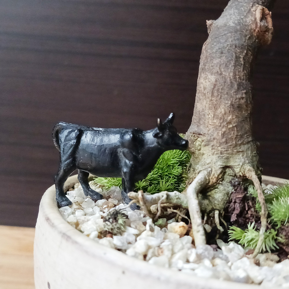 ミニチュア 添配 盆景 蝋型鋳物 銅製 牛（うし） オブジェ 枯山水