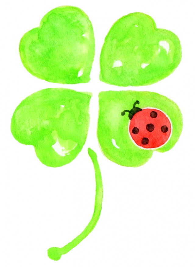 水彩の四つ葉のクローバーとてんとう虫のイラスト | 無料イラスト素材