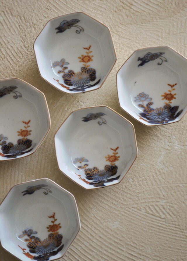 伊万里色絵小鉢5客セット 八角小鉢 菊紋様 Antique Sam's Collection