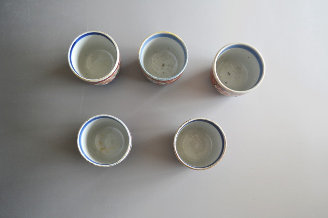 Antique Sam's Collection 色絵鳳凰・龍紋 のぞき猪口5客組