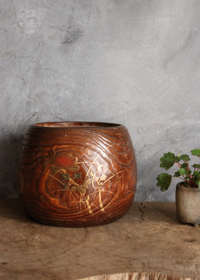 蒔絵火鉢 蒔絵手あぶり 民具 鉢カバーAntique Sam's Collection