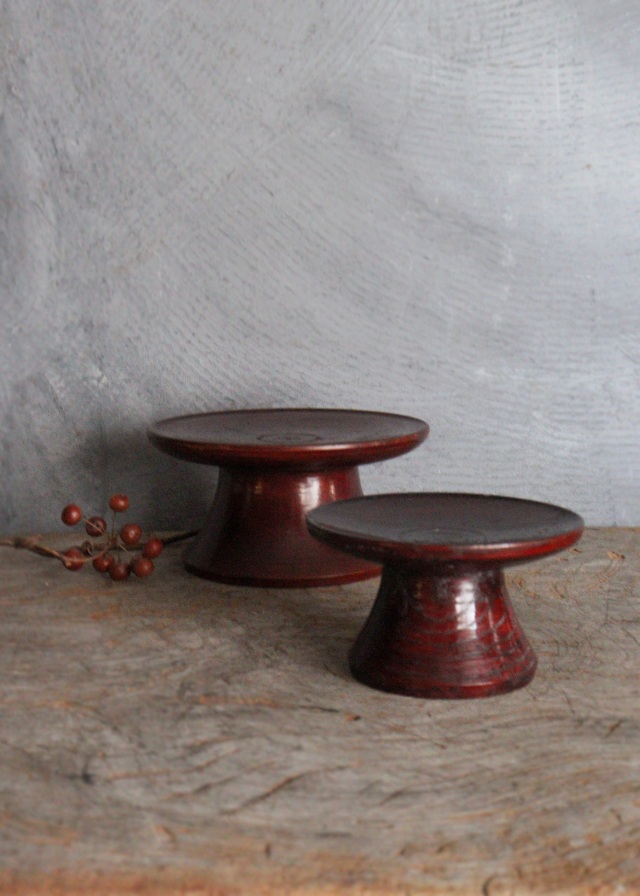 李朝 木台 祭器 高坏 菓子皿 木台 大小セット 直径140mmと