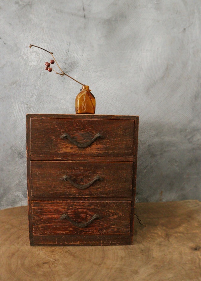 3段引出し箱 古道具 インテリア 仕切り箪笥 小箱 レターケースAntique