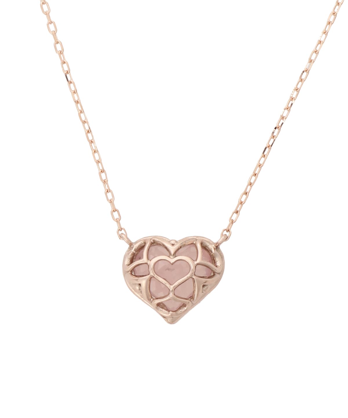 K10 PG ローズクォーツハートネックレス(大)(40cm K10 PG