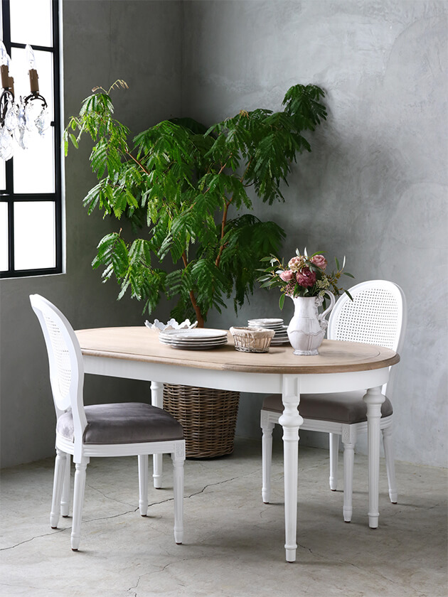 SGDダイニングテーブルオーバルホワイトTOPナチュラルCn - サラグレース