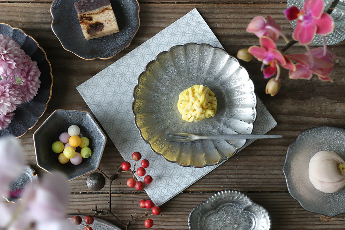 印判菊花緑 4寸皿 5客 印判菊花緑 4寸皿 5客