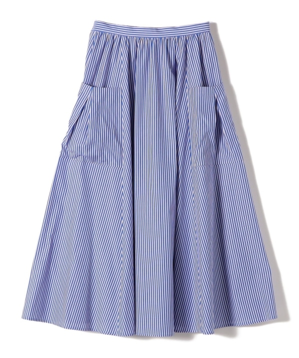 SHIPS Primary Navy Label:ストライプ ポケット ギャザー スカート