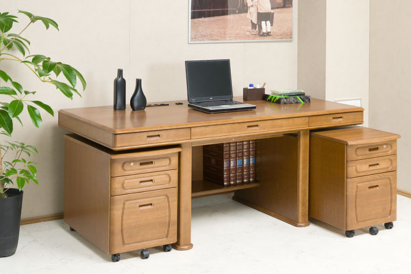 大型・両袖の無垢材高級書斎机・プレジデントデスク【書斎家具屋】