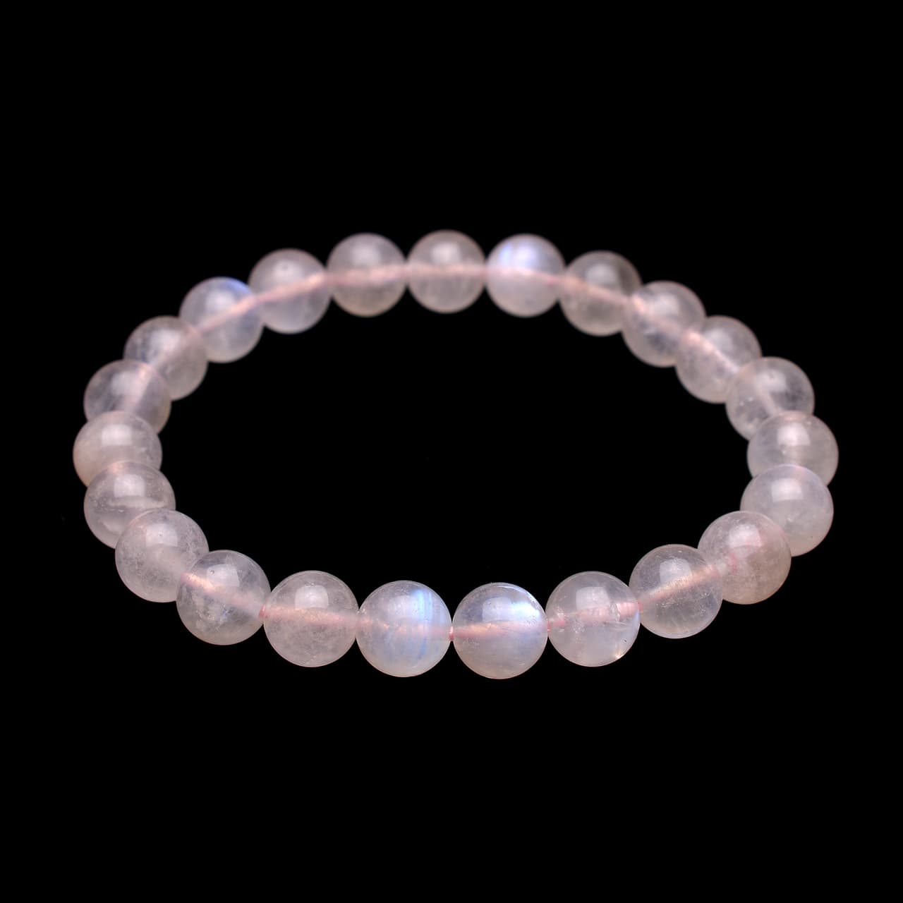 天然ピンクムーンストーン - 8mm玉、サイズ15.5cm | 天然石