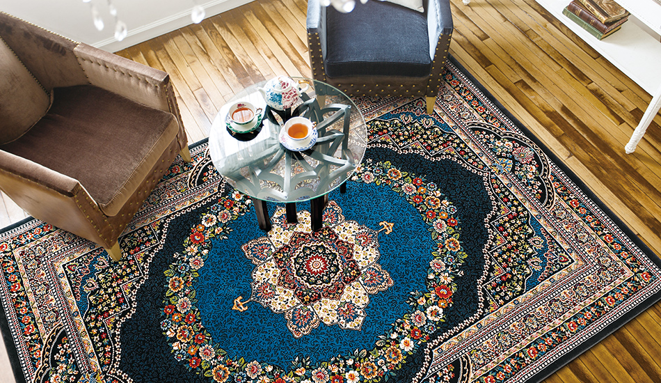 Prevell☆青とグレーのラグ ラグ prevell プレーベル Wilton マティ