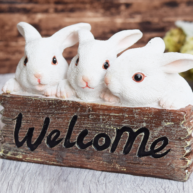 屋内外OK！ ミニガーデンファニチャー◇仲良しうさぎのわんさかウェルカム