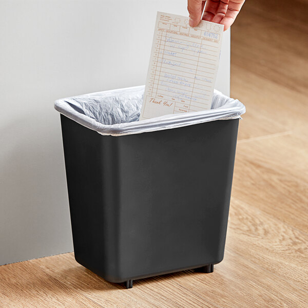 Lavex 7 Qt. / 1.75 Gallon Black Rectangular Wastebasket / Trash Can