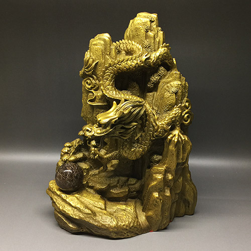 開運五本爪山水龍(下山龍・銅製・19CM ・金糸水晶玉付) - 横浜中華街
