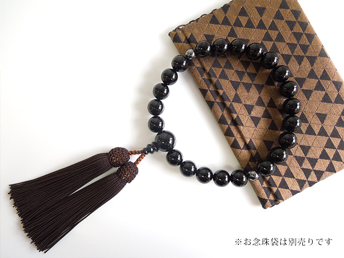 ブラックオニキス四分玉片手数珠焦茶二五房二天ヘマタイト入 お数珠の