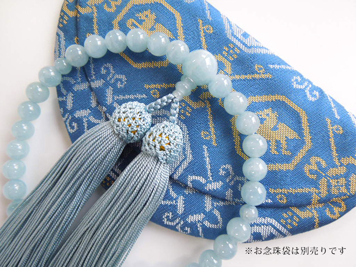 アクアマリン8mm片手数珠忘な草二五房共仕立 お数珠の安田念珠店へ