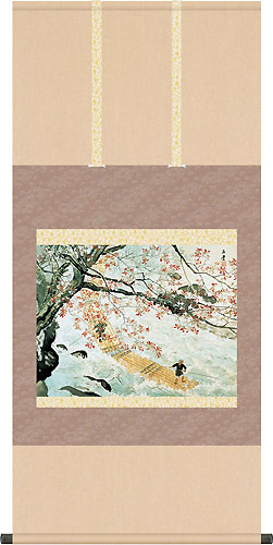 有名作家の掛け軸 川合玉堂作 花筏