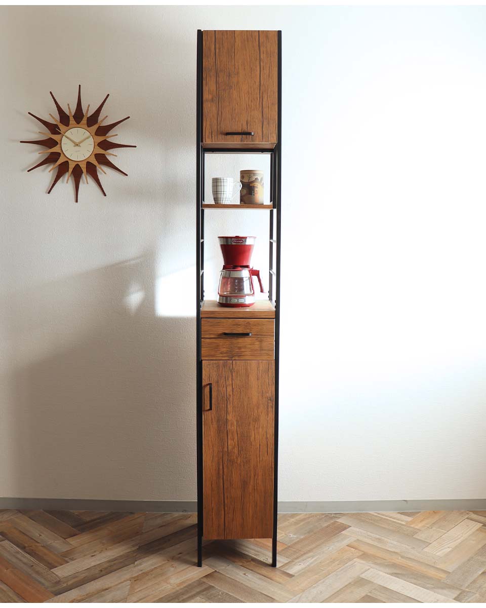 食器棚 スリムラック ストッカー 収納 モダン ヴィンテージ ダーク