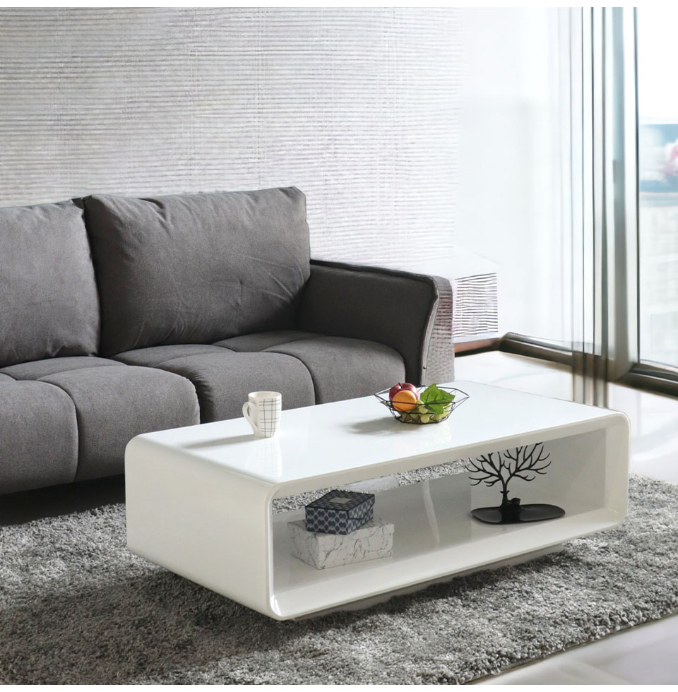 曲線センターテーブル 幅120cm ホワイト フルグロス HOBANG｜モダン