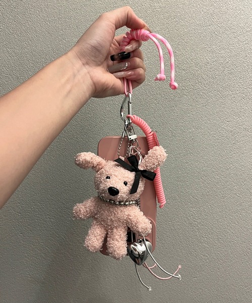 Revo. チャーム ハート カラビナ付き ボア ドッグ マルチチャーム 犬