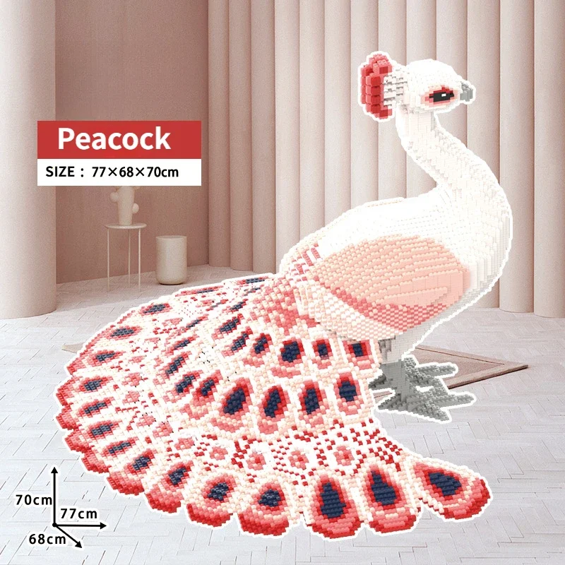 MOC 70cm Blue Jade Green Peacock Building Blocks Set Simulated