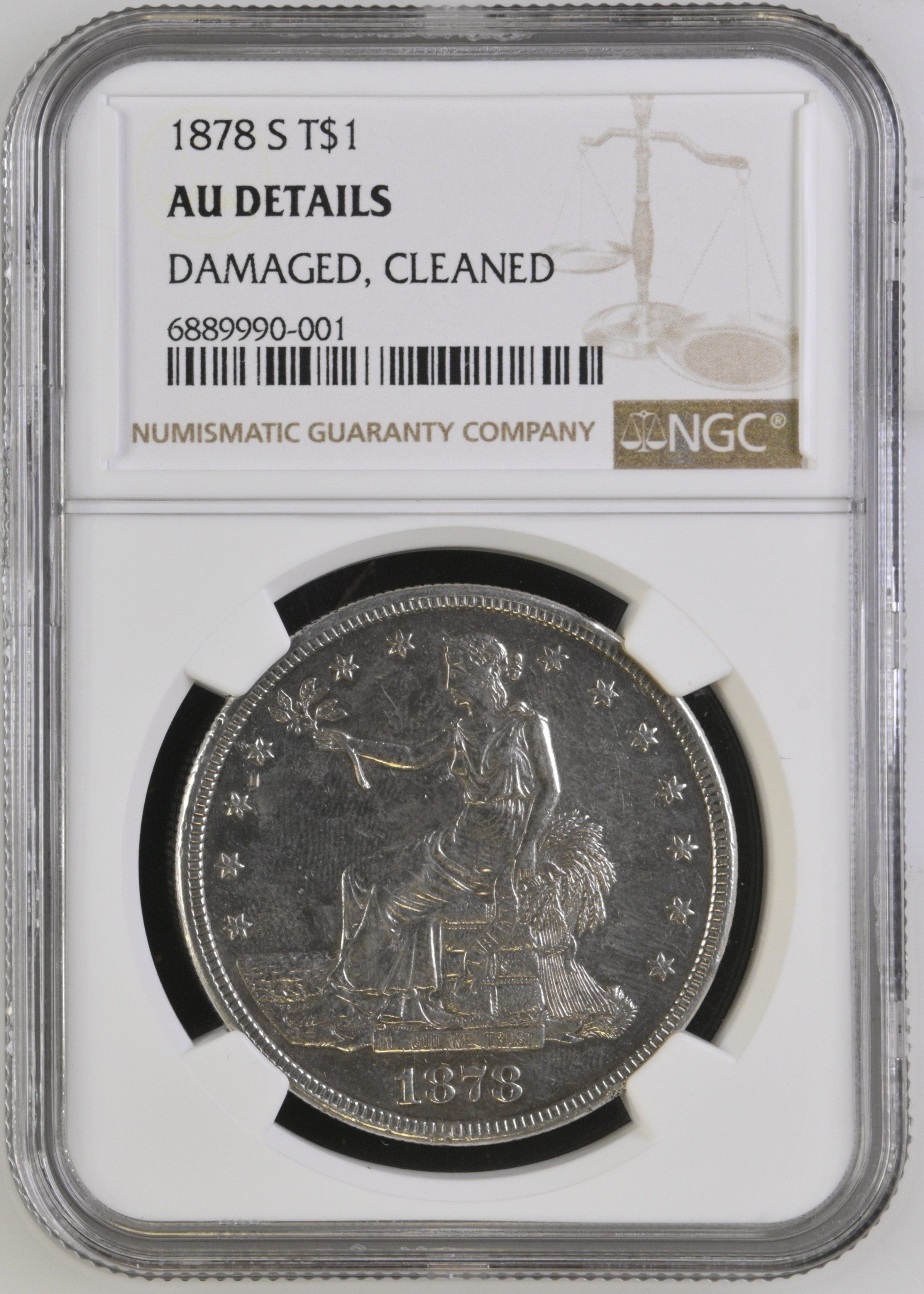 1878年 アメリカ サンフランシスコ 貿易銀 AU DETAILS DAMAGED