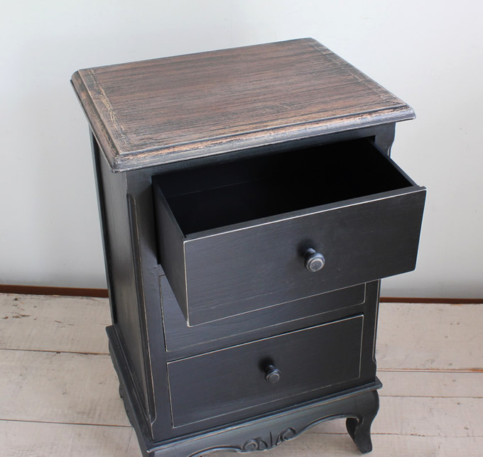 シャビーシックチェスト3ドロワー (黒 ブラック)アンティーク調 レトロ