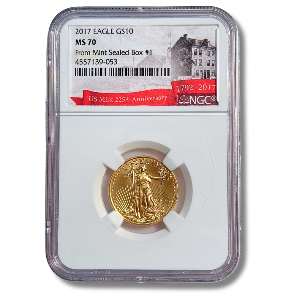 Certified American Gold Eagle $10 2017 MS70 225th Anniversary NGC