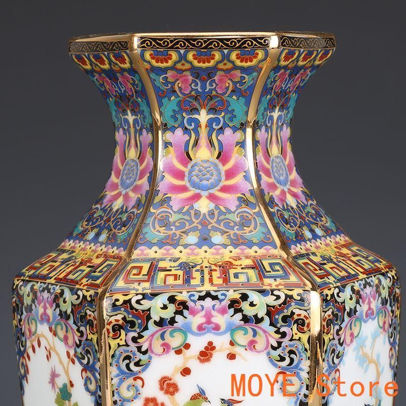 乾隆琺瑯彩六方瓶 景徳鎮 陶磁器 装飾品 現代工芸品 美術品 置物