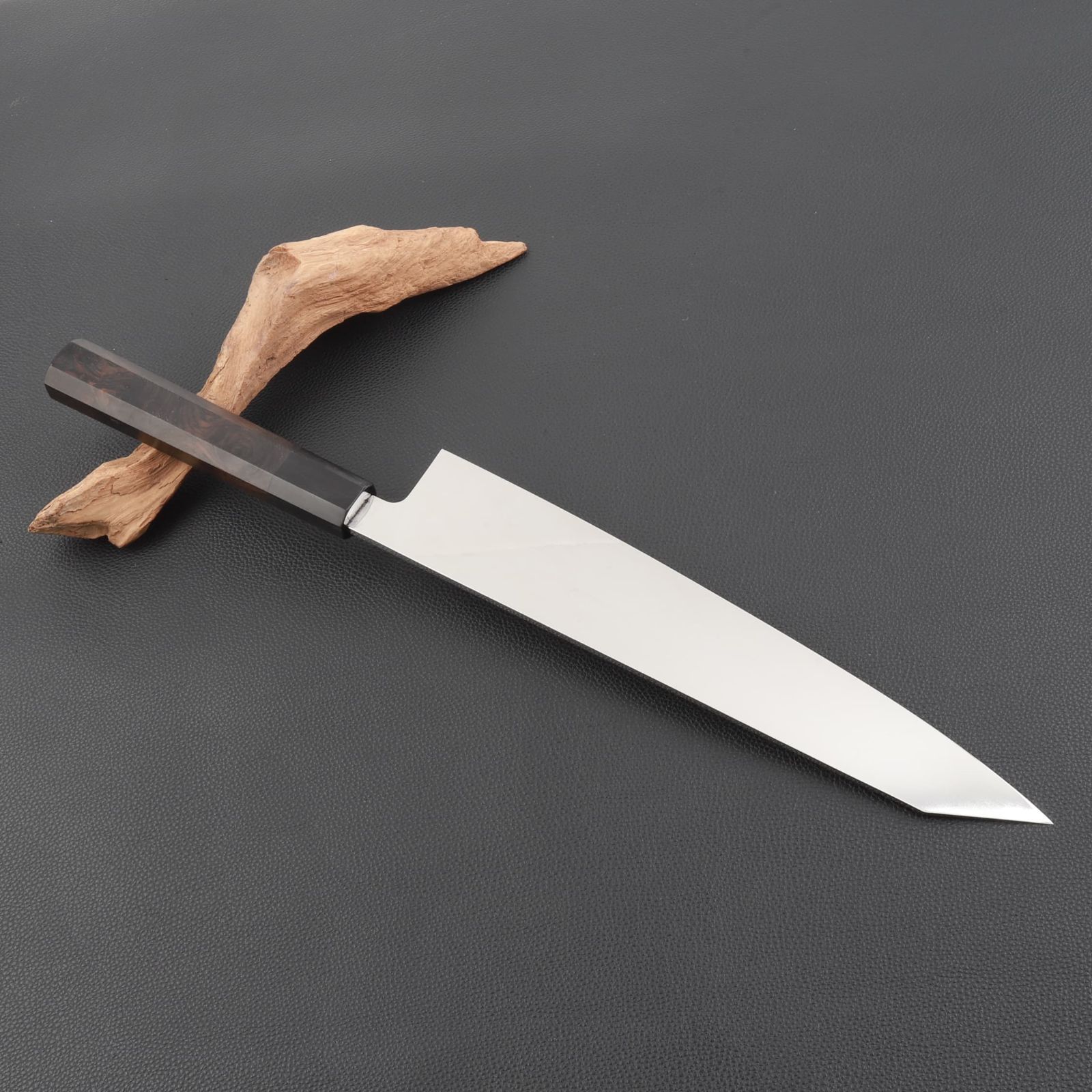 勘所型牛刀 9寸（刃渡り270mm）片刃 通常鏡面仕上げ 本刃付け 八角柄