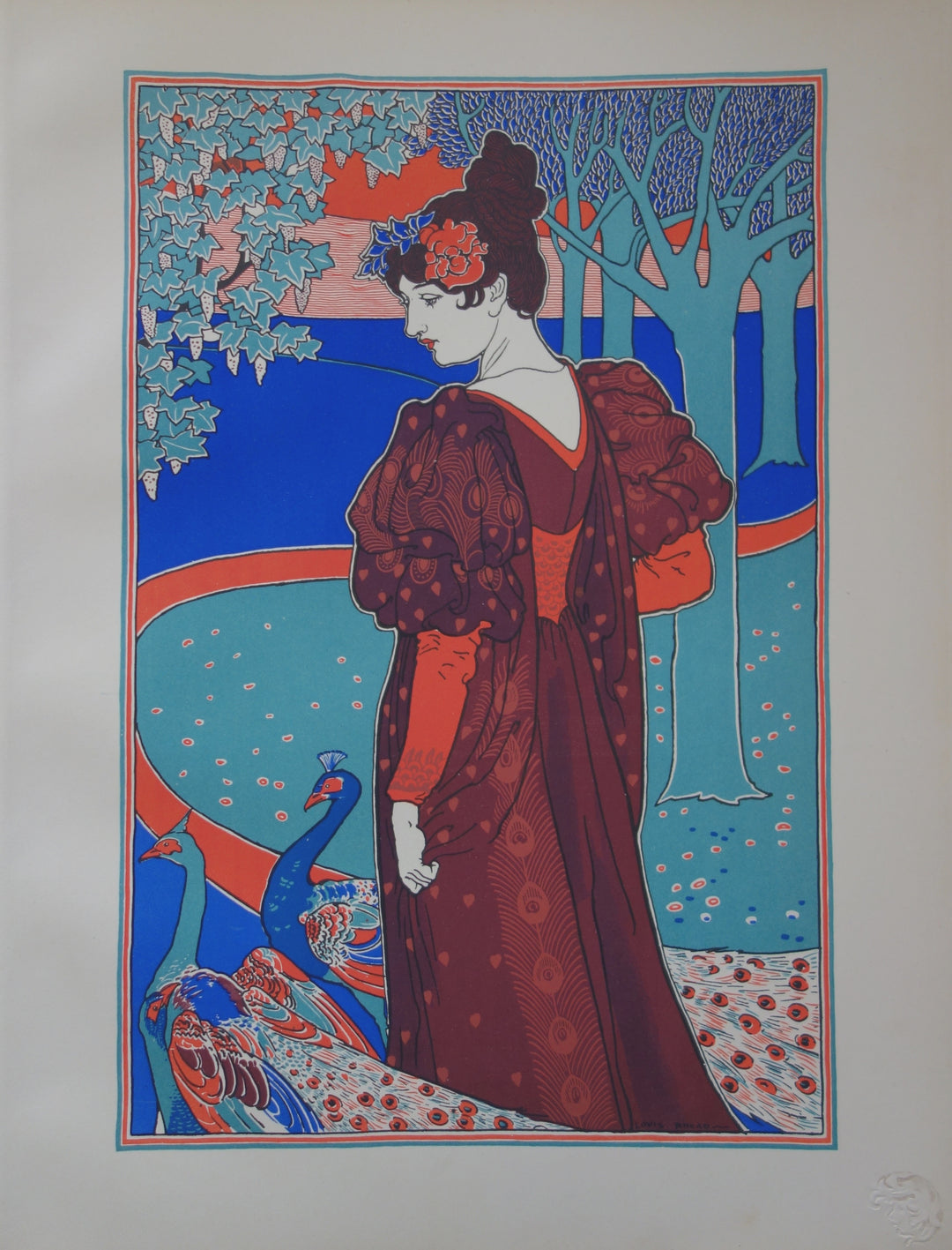 Louis John RHEAD: Woman with a Peacock, original lithograph – art