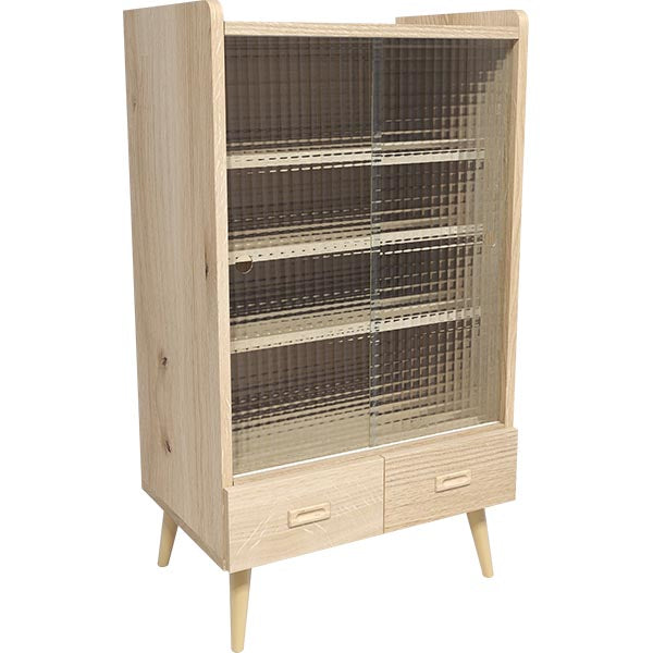 オープン本棚 収納アイデア｜aster 600MGガラスキャビネット 木目