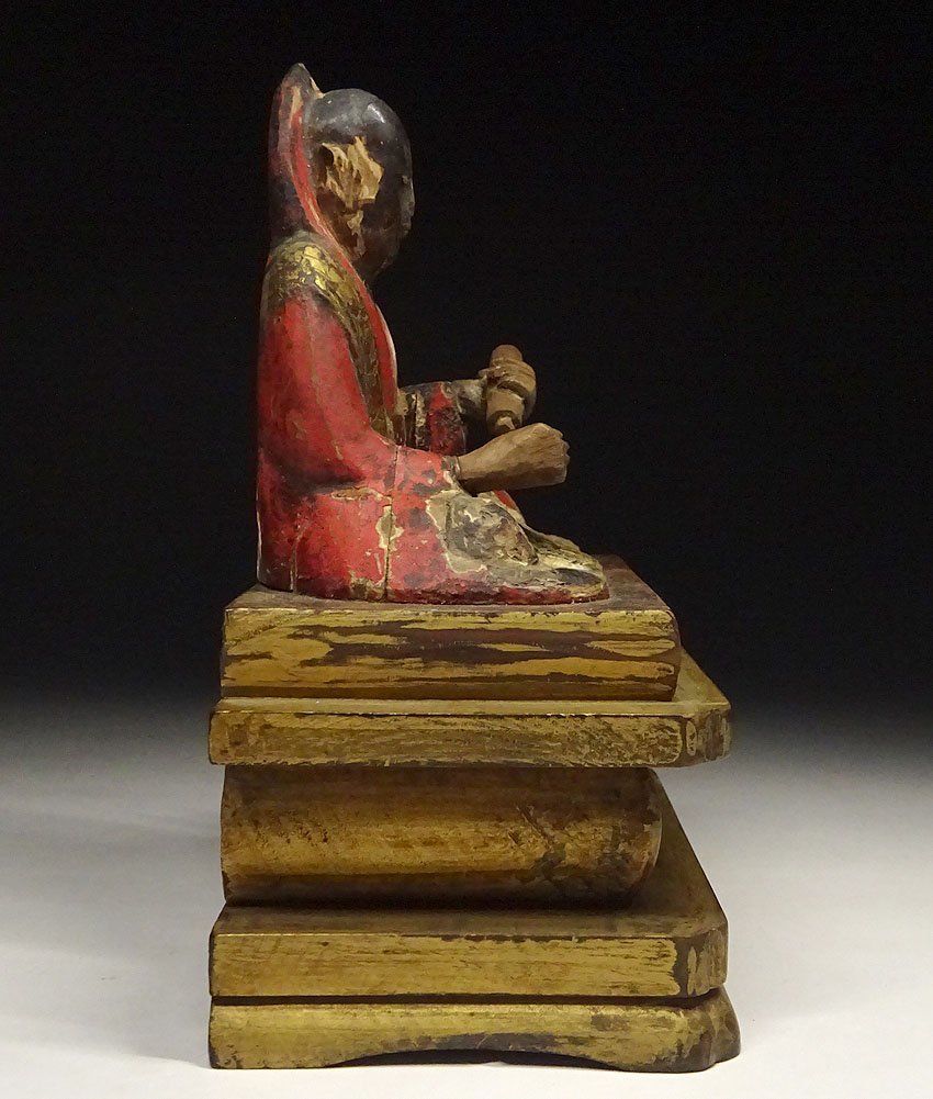 仏教美術 木刻 蓮花 彫刻飾り 時代物(LC995)