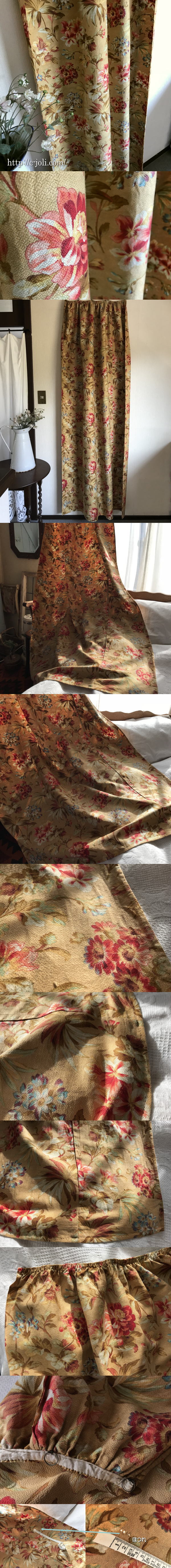 C-928 フランスアンティークリネンカーテン 20世紀初頭花柄プリント