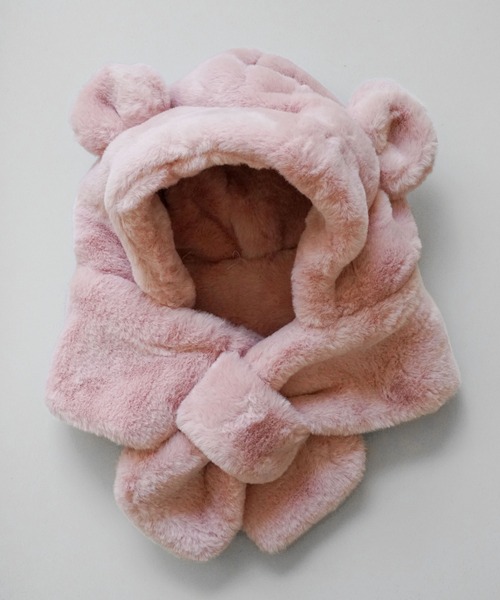 ふわふわ くま 耳付き フード ファー マフラー (KIDS) #（マフラー