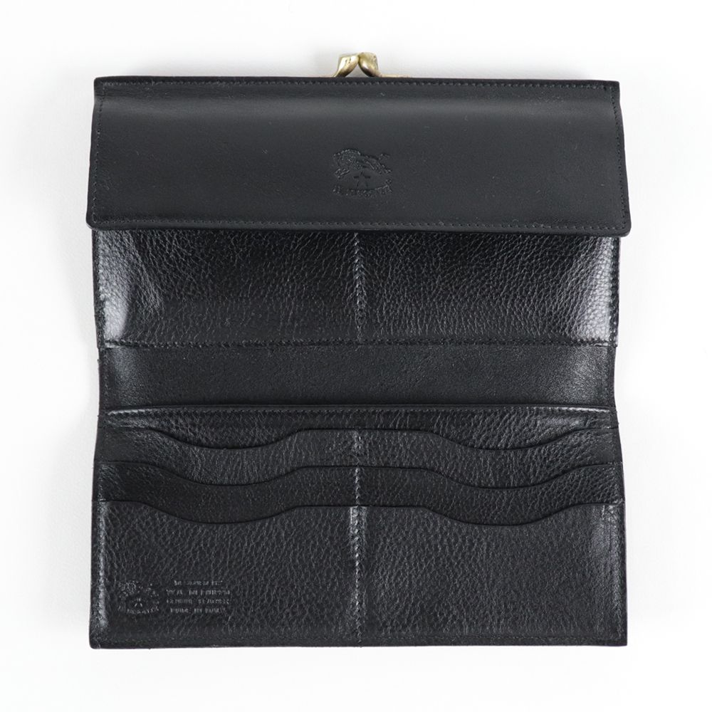 イルビゾンテ 二つ折り がま口 財布 ブラック Wホック 長財布 黒 (IL