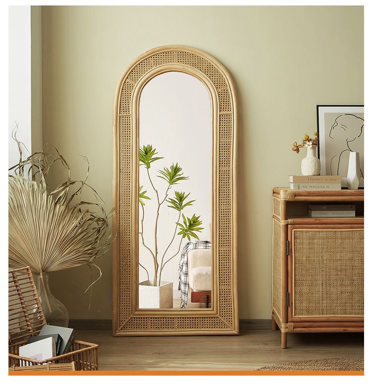 人気◇シンプルモダン籐編みデザイン エレガント全身鏡 73X170cm