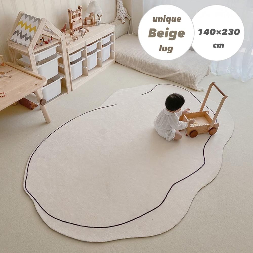 洗濯可】ユニーク モダン ベージュ ラグ (140*200) (ラグ・カーペット