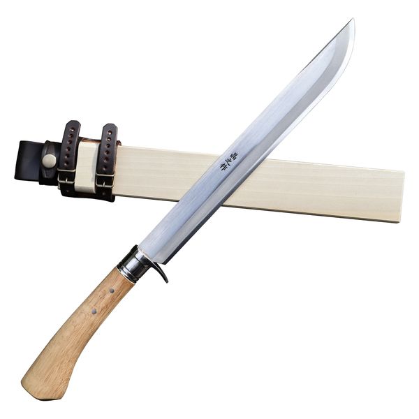 トヨクニ 有害駆除剣鉈300 白鋼 磨 樫柄 ステンツバ輪 木鞘革バンド 晶