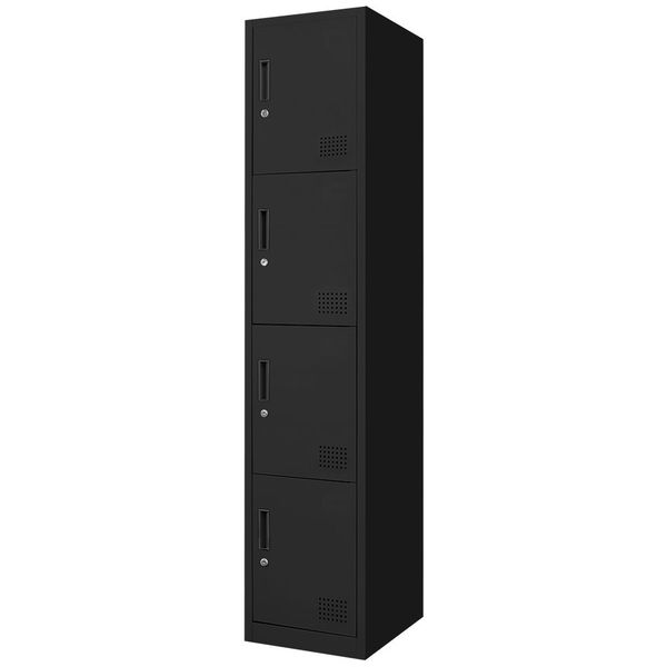 Netforce スチールロッカー 4人用 4段 鍵付 シリンダー ブラック 収納