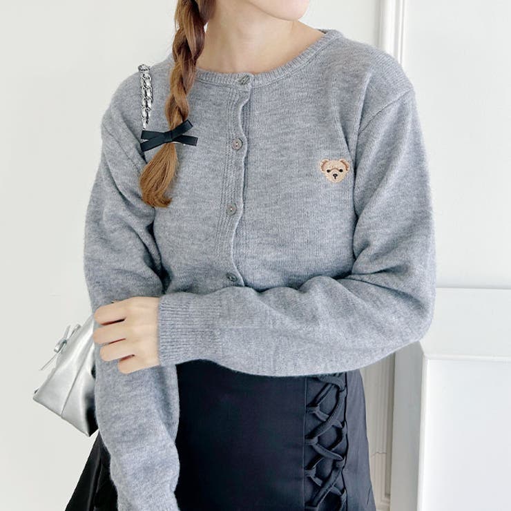 ワンポイントくま刺繍カーディガン[品番：OUTW0000063]｜Outfitter lab
