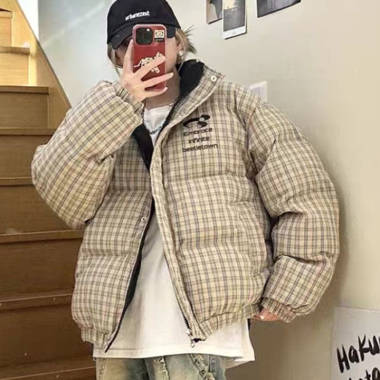 リバーシブルチェック柄中綿ジャケット 秋 冬[品番：SHNW0012134