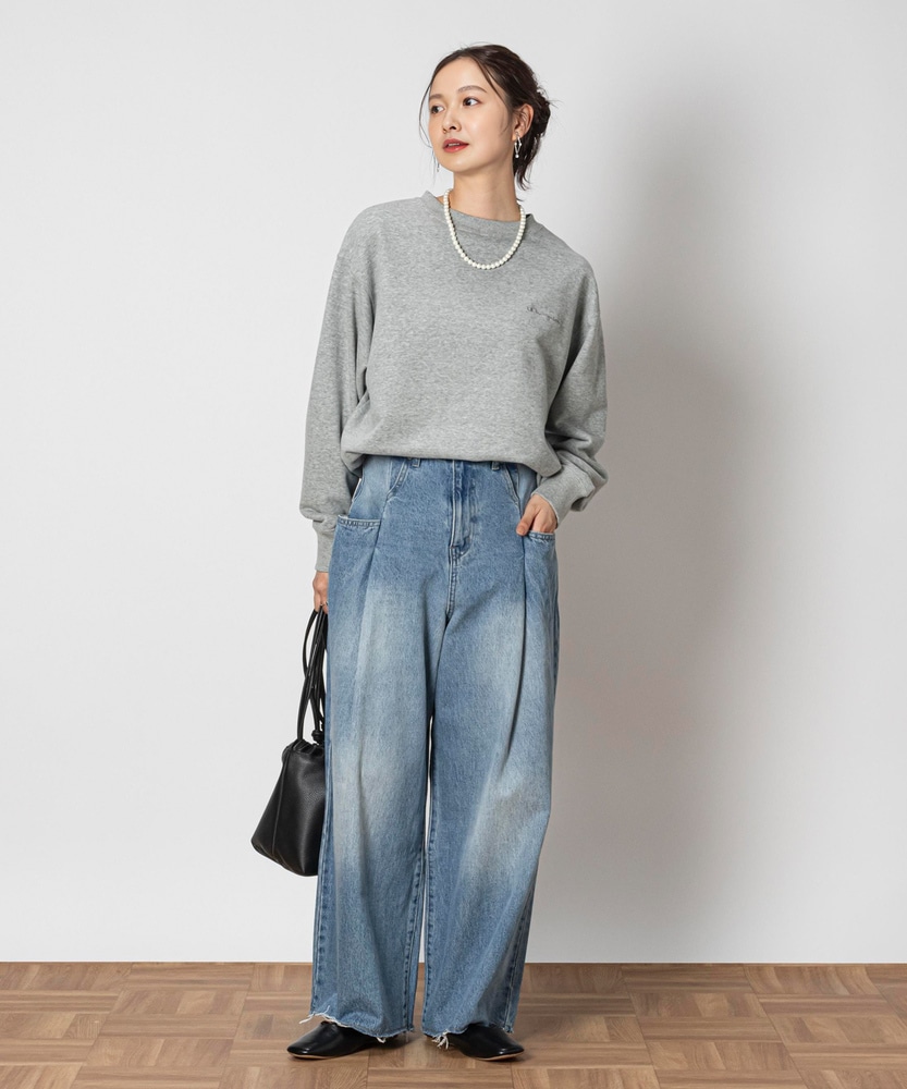 タックバギーデニムパンツ【自宅で試着、返品送料無料】(S 淡加工色